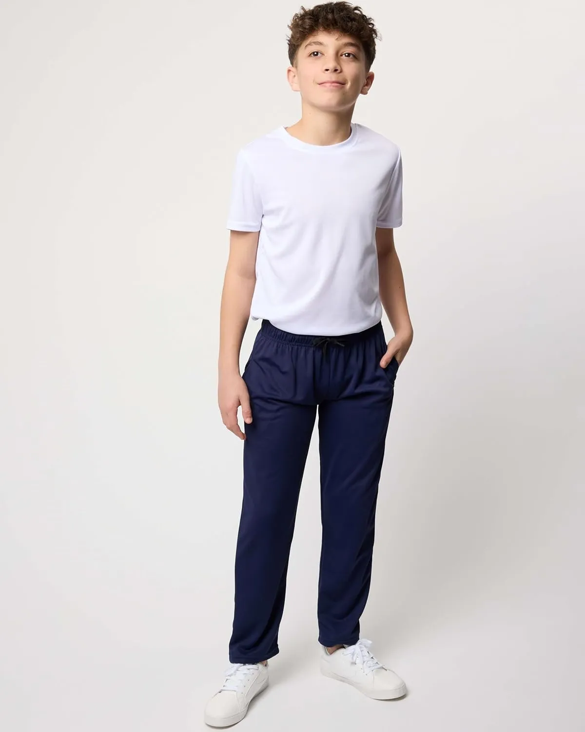 Real Essentials 3 Pack: Boys' Mesh Open Bottom Active Sweatpants with Pockets & Drawstring