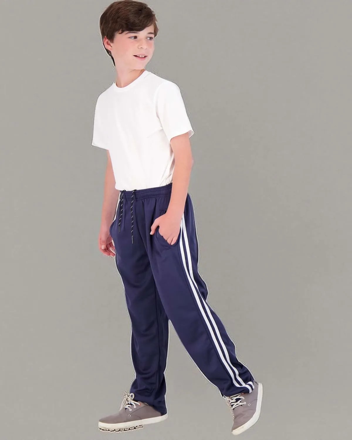 Real Essentials 3 Pack: Boys' Mesh Open Bottom Active Sweatpants with Pockets & Drawstring