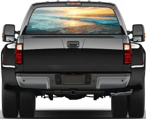Rear Window Decals for Trucks, Beautiful Beach Sunrise Nature Landscape Truck Rear Window Decals,Back Window Decals for Pickup SUV, Car Decor Vinyl Graphic Sticker (Beach Scenery 66x20)