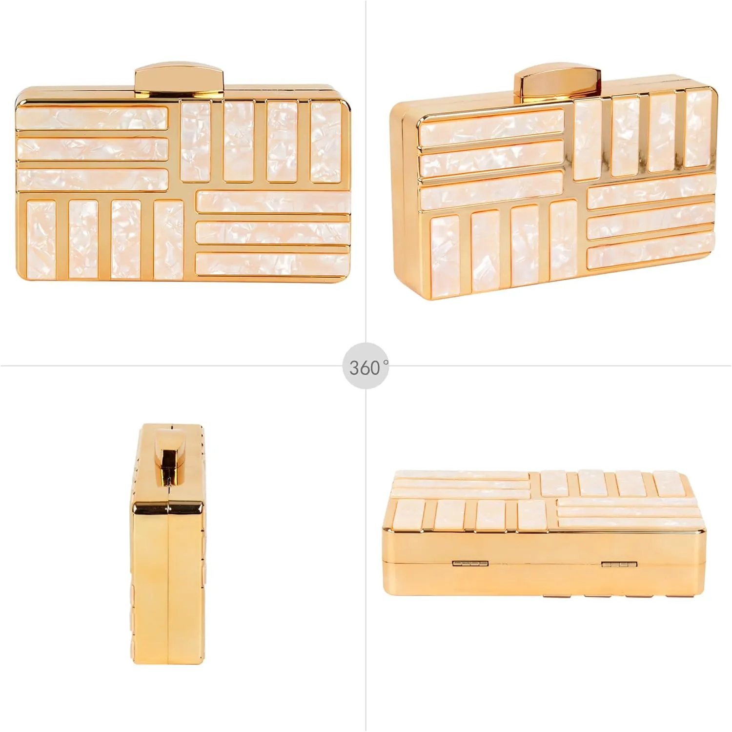 Reberomantic Women Lattice Pattern Metal Handbag Chain Geometric Evening Clutch Purse