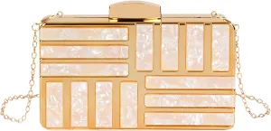 Reberomantic Women Lattice Pattern Metal Handbag Chain Geometric Evening Clutch Purse