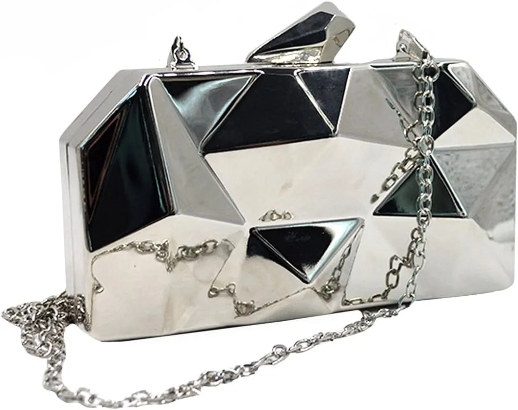 Reberomantic Women Lattice Pattern Metal Handbag Chain Geometric Evening Clutch Purse