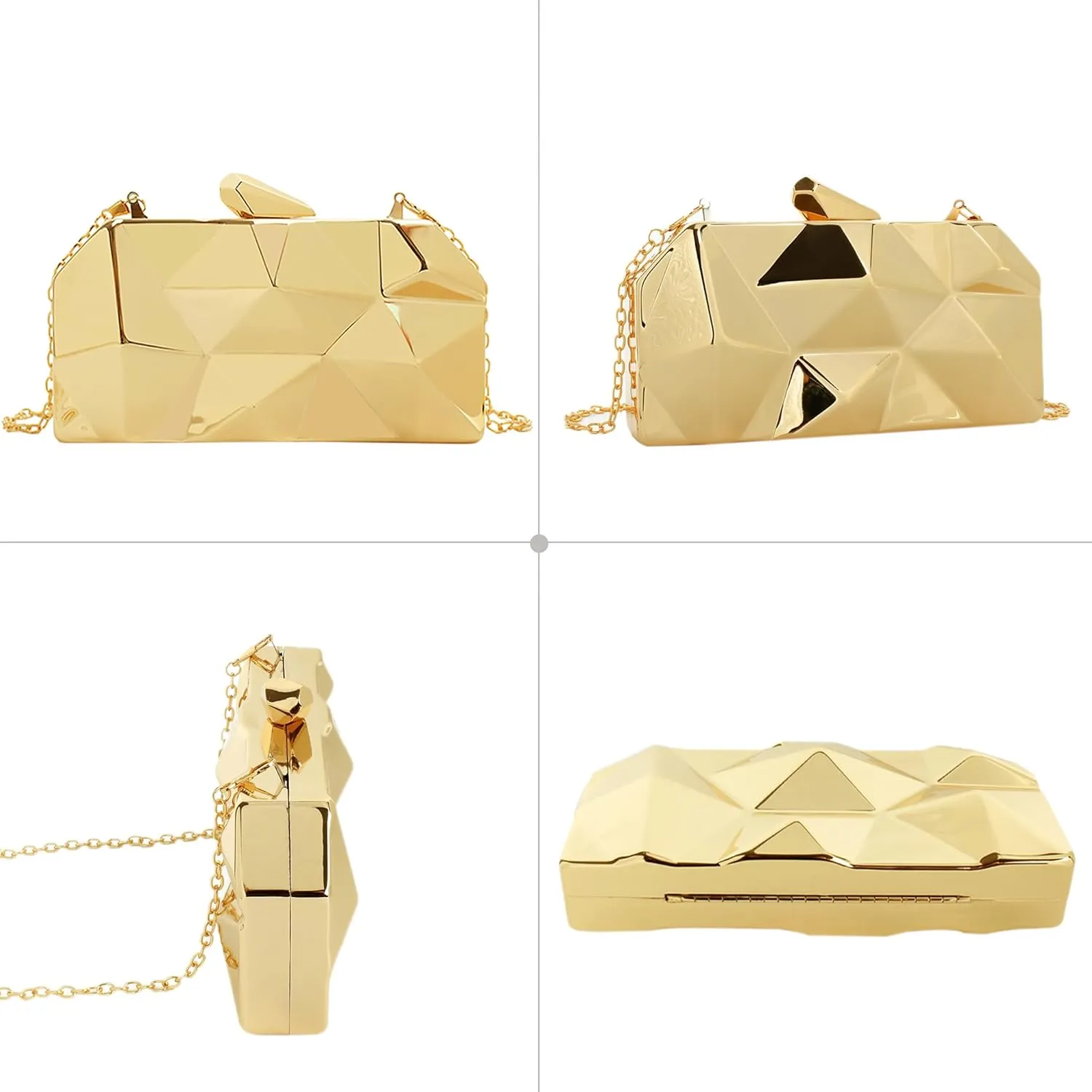 Reberomantic Women Lattice Pattern Metal Handbag Chain Geometric Evening Clutch Purse