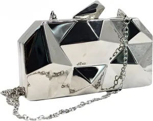 Reberomantic Women Lattice Pattern Metal Handbag Chain Geometric Evening Clutch Purse