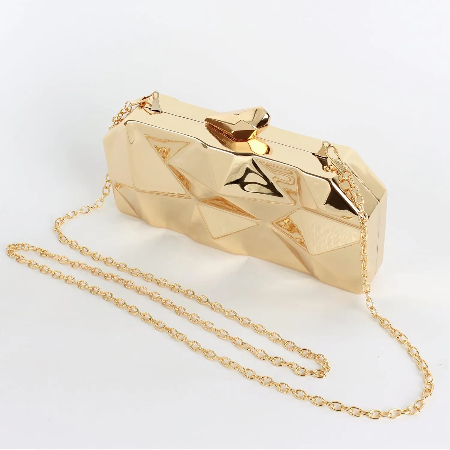 Reberomantic Women Lattice Pattern Metal Handbag Chain Geometric Evening Clutch Purse