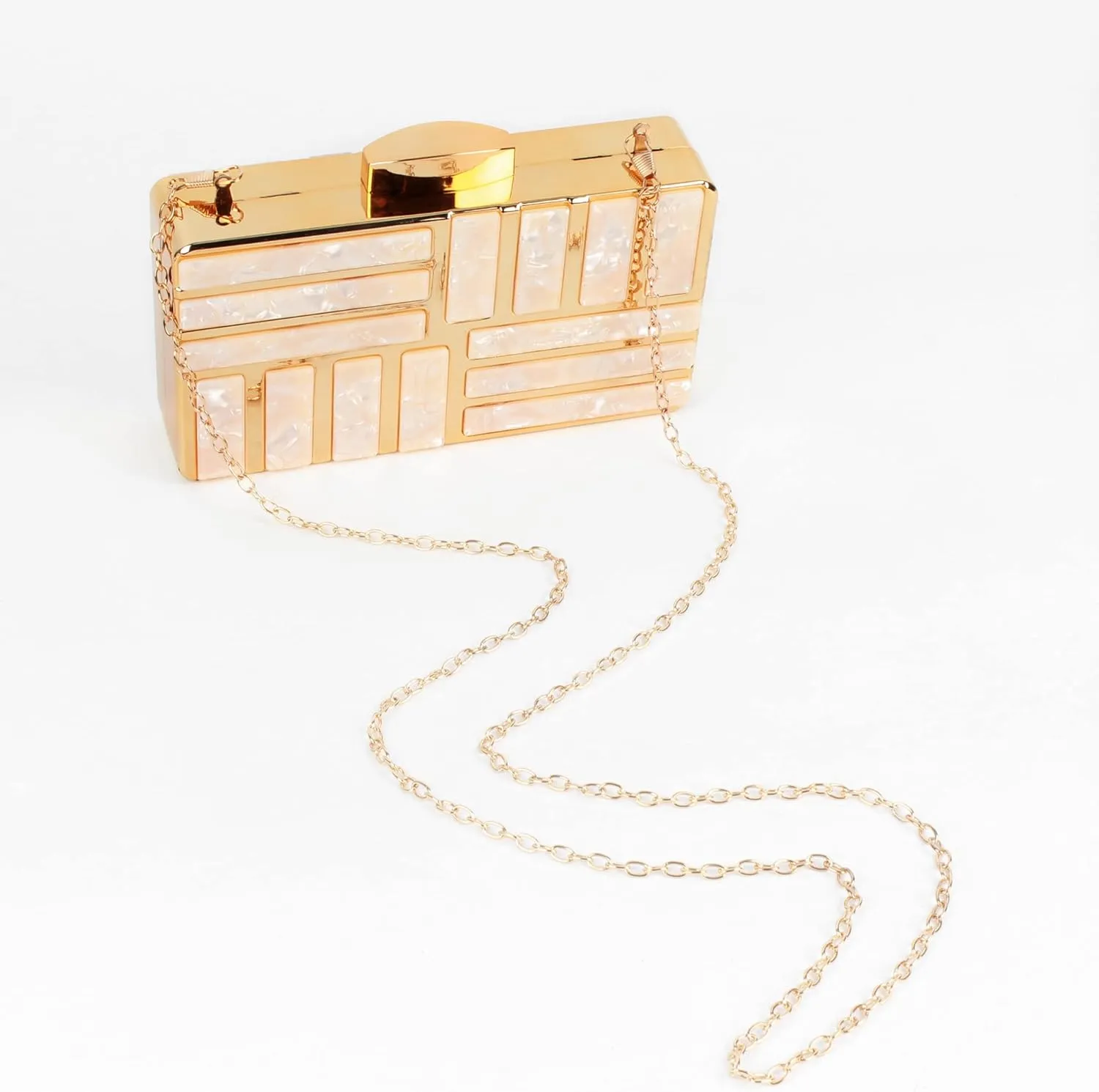 Reberomantic Women Lattice Pattern Metal Handbag Chain Geometric Evening Clutch Purse