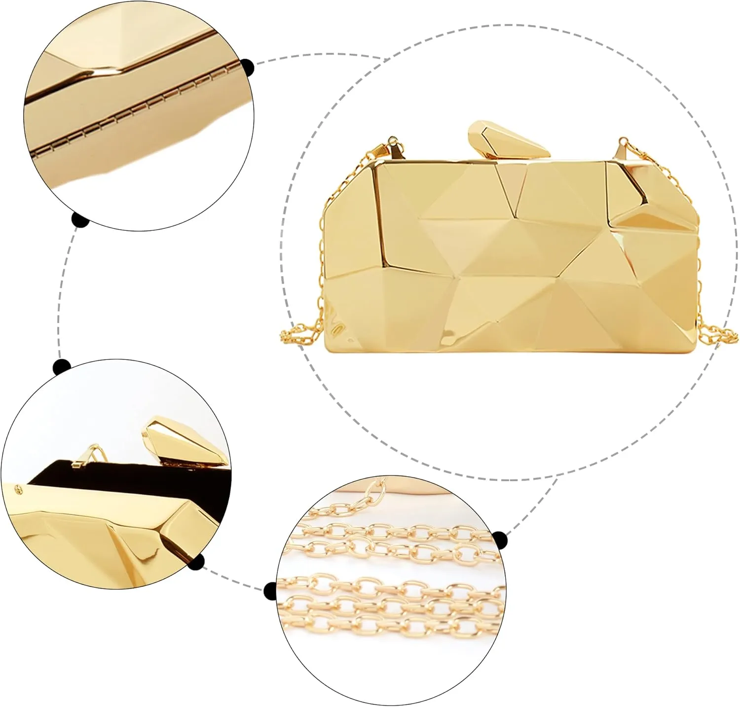 Reberomantic Women Lattice Pattern Metal Handbag Chain Geometric Evening Clutch Purse