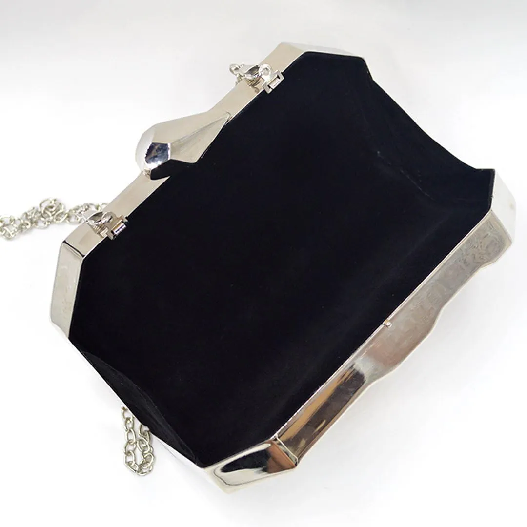 Reberomantic Women Lattice Pattern Metal Handbag Chain Geometric Evening Clutch Purse