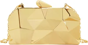 Reberomantic Women Lattice Pattern Metal Handbag Chain Geometric Evening Clutch Purse