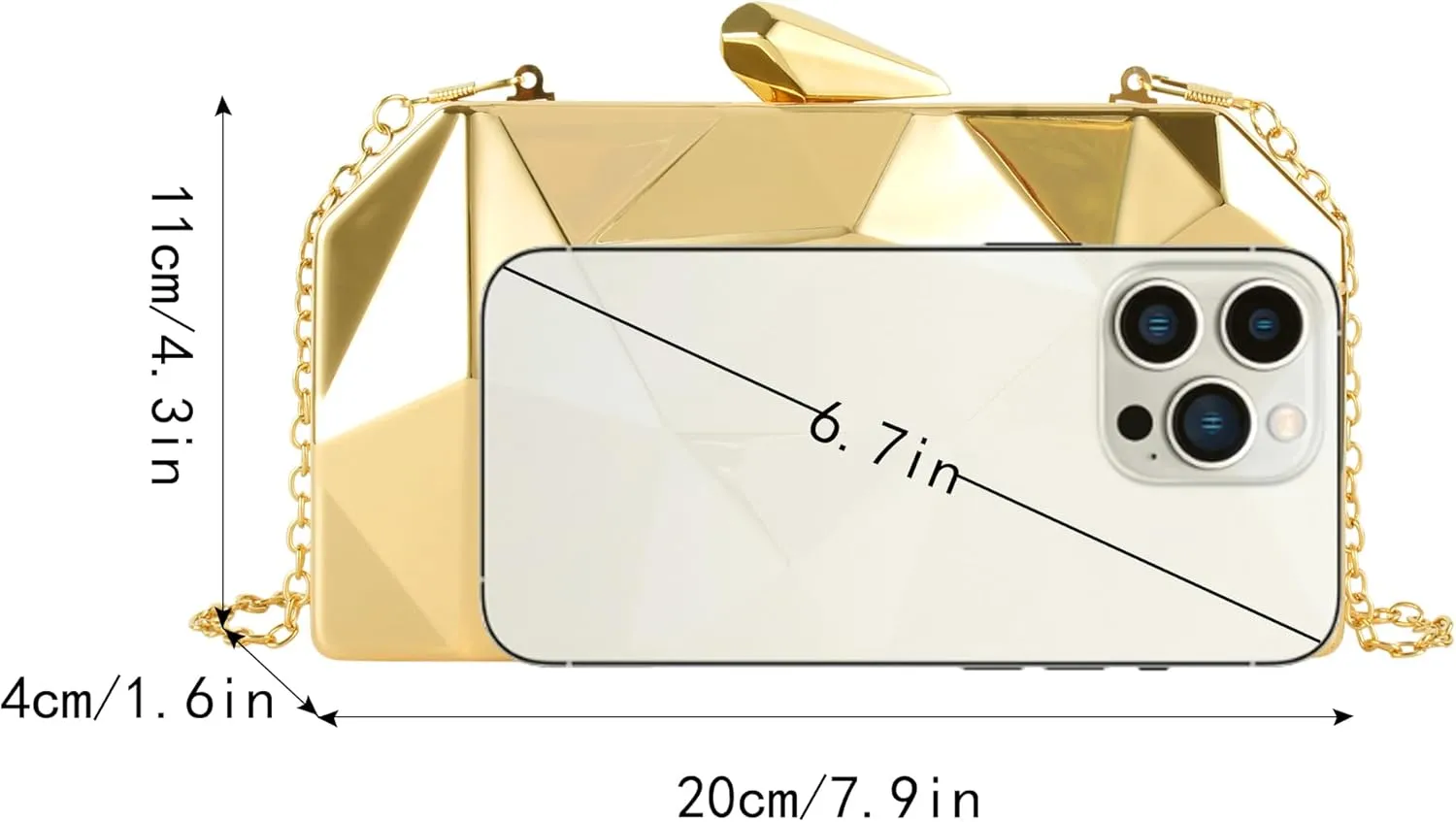 Reberomantic Women Lattice Pattern Metal Handbag Chain Geometric Evening Clutch Purse