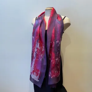Red batik silk scarf, hand painted designer scarf, rozome