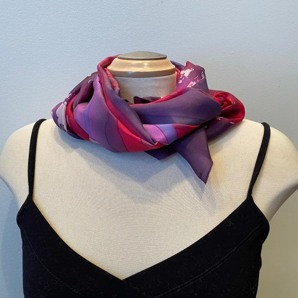 Red batik silk scarf, hand painted designer scarf, rozome