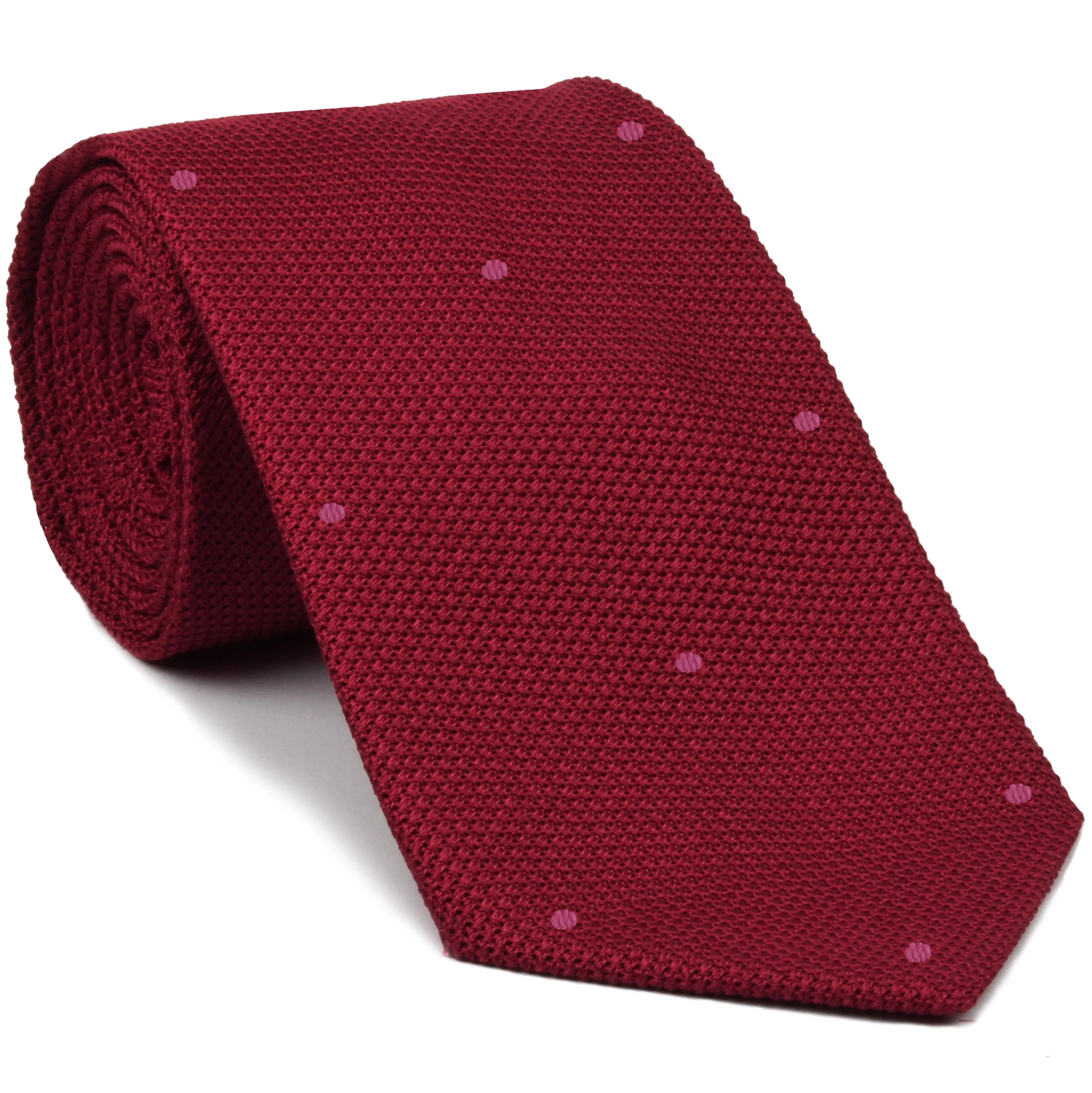 Red Grenadine Fina with Dark Pink (Hand Sewn) Pin Dots Silk Tie #GFDT-1 (12)