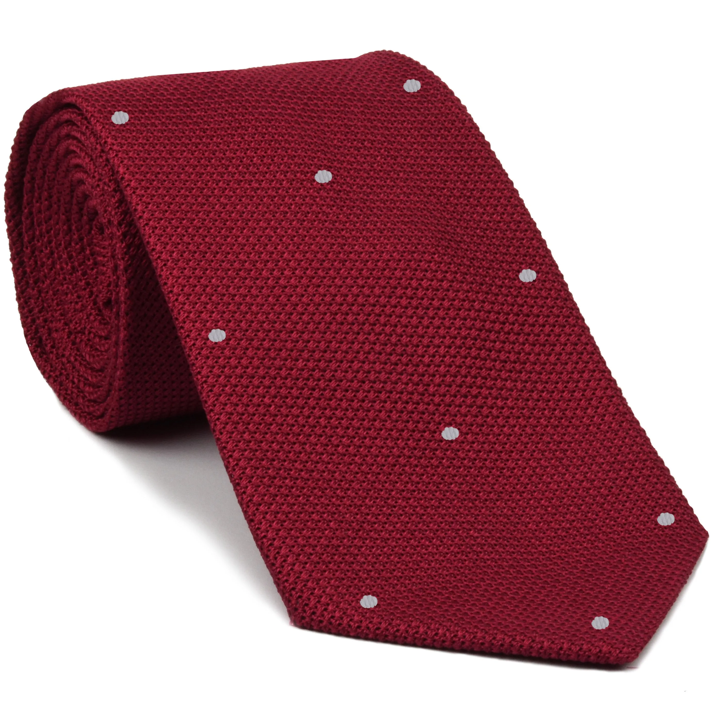 Red Grenadine Fina with Silver (Hand Sewn) Pin Dots Silk Tie #GFDT-1 (2)