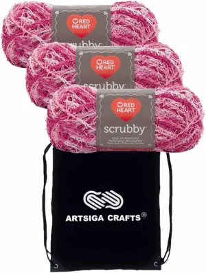 Red Heart Scrubby Candy E833-934 (3-Skeins - Same Dye Lot) Worsted Medium #4 Polyester Yarn for Crocheting and Knitting with Project Bag