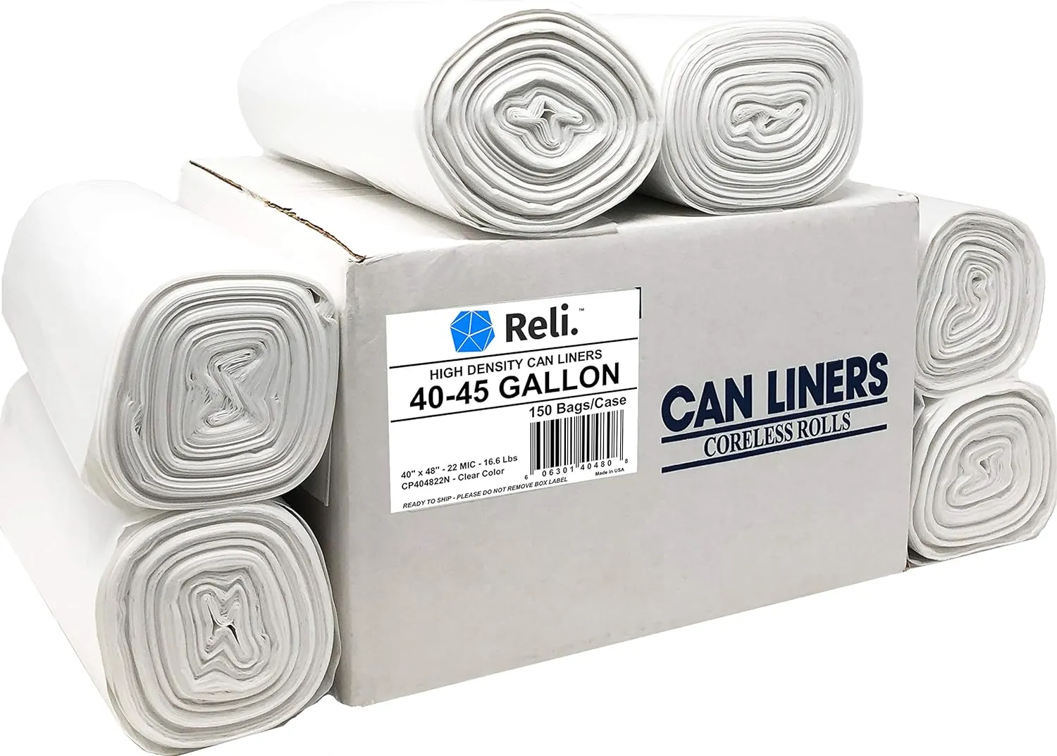 Reli. Premium 40-45 Gallon Trash Bags | 150 Count | Made in USA | Heavy Duty | Bulk | SuperValue | Clear Multi-Use Garbage Bags