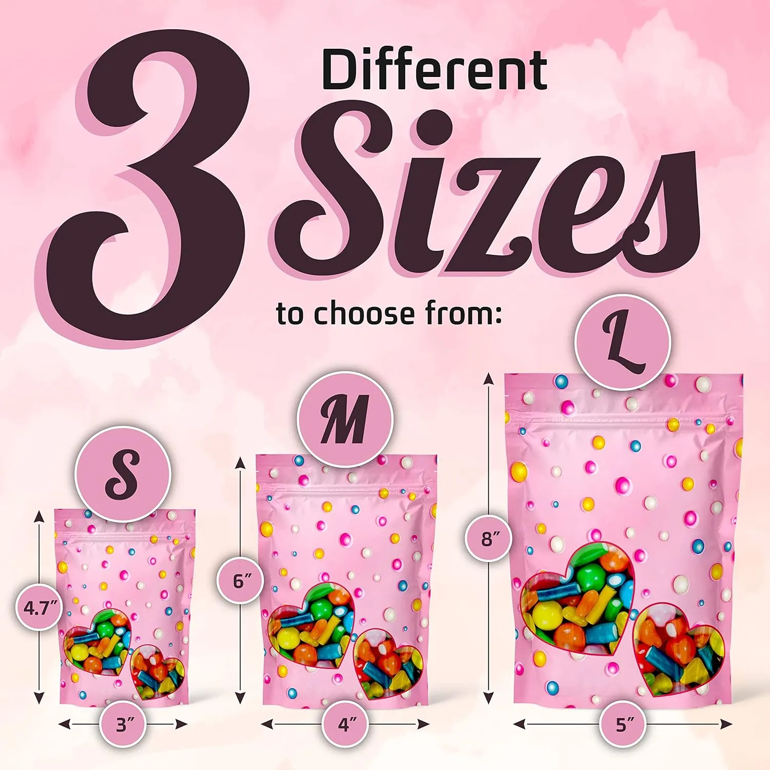 Resealable Standup Bags 3X4.7 inches. 100 Pk – Airtight, Waterproof, Zip Lock Seal and/or Heat Seal - Opaque Foil Pouch - Food Grade Bags For long shelf-life Storage (Small, candy)
