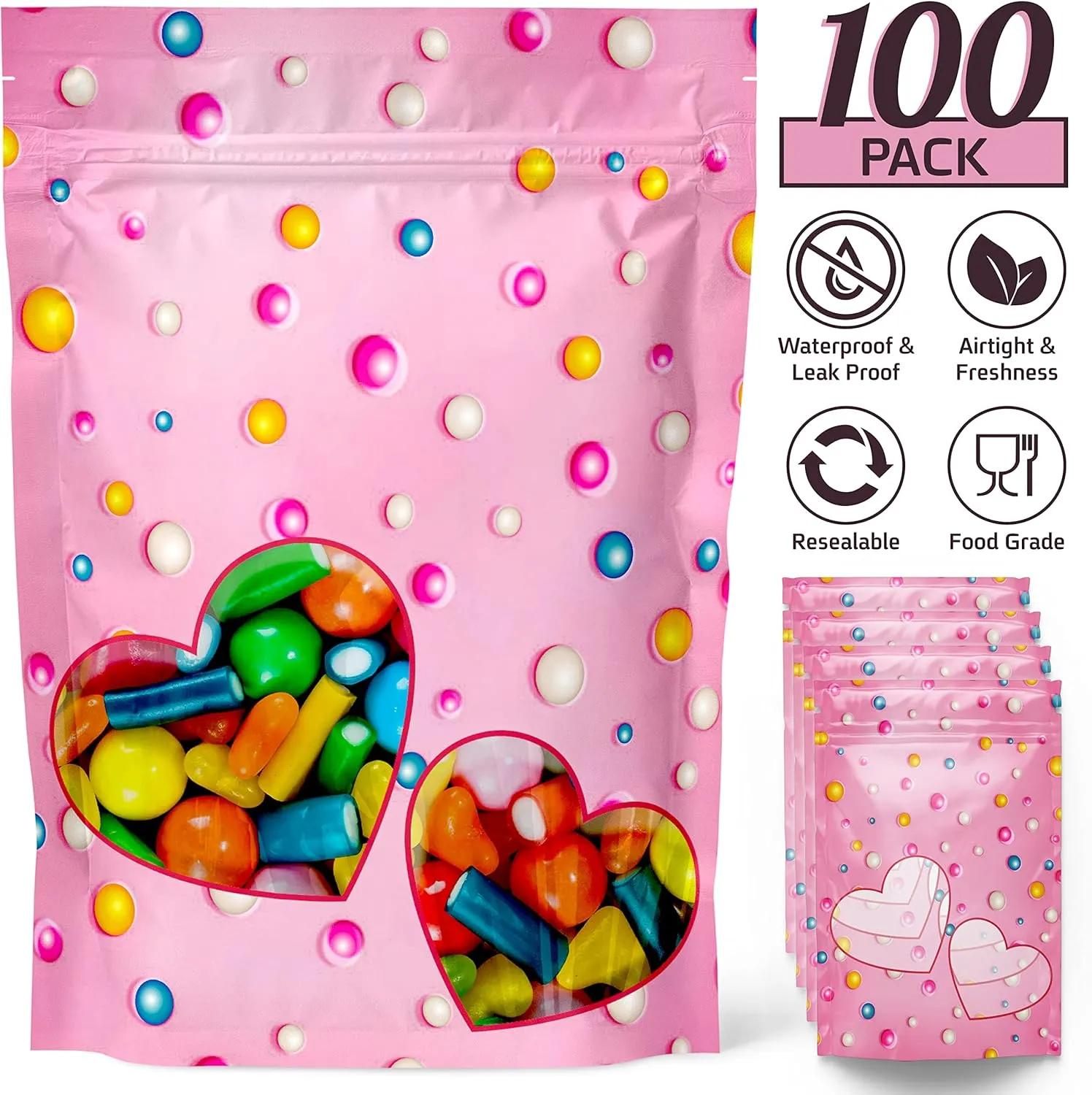 Resealable Standup Bags 3X4.7 inches. 100 Pk – Airtight, Waterproof, Zip Lock Seal and/or Heat Seal - Opaque Foil Pouch - Food Grade Bags For long shelf-life Storage (Small, candy)