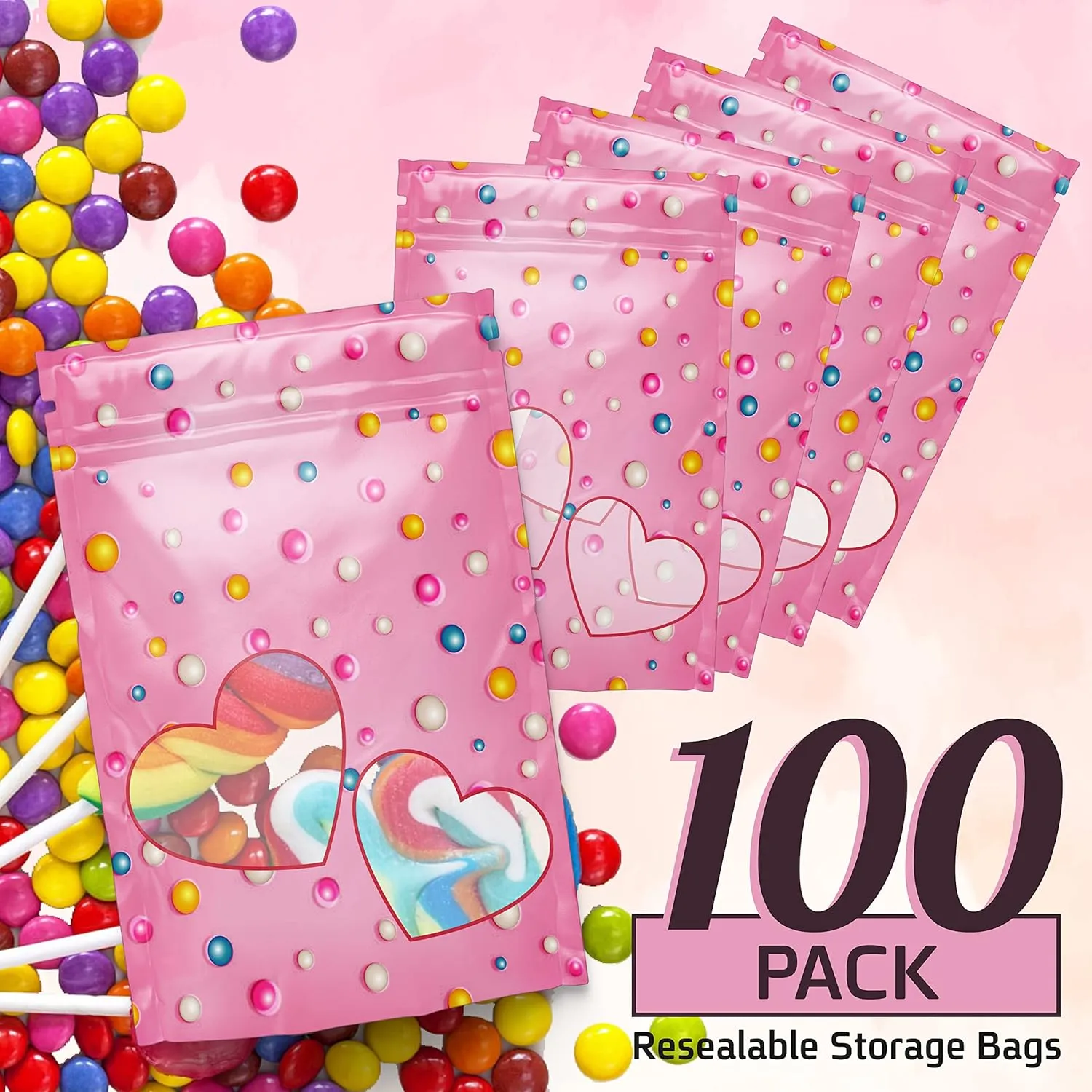 Resealable Standup Bags 3X4.7 inches. 100 Pk – Airtight, Waterproof, Zip Lock Seal and/or Heat Seal - Opaque Foil Pouch - Food Grade Bags For long shelf-life Storage (Small, candy)