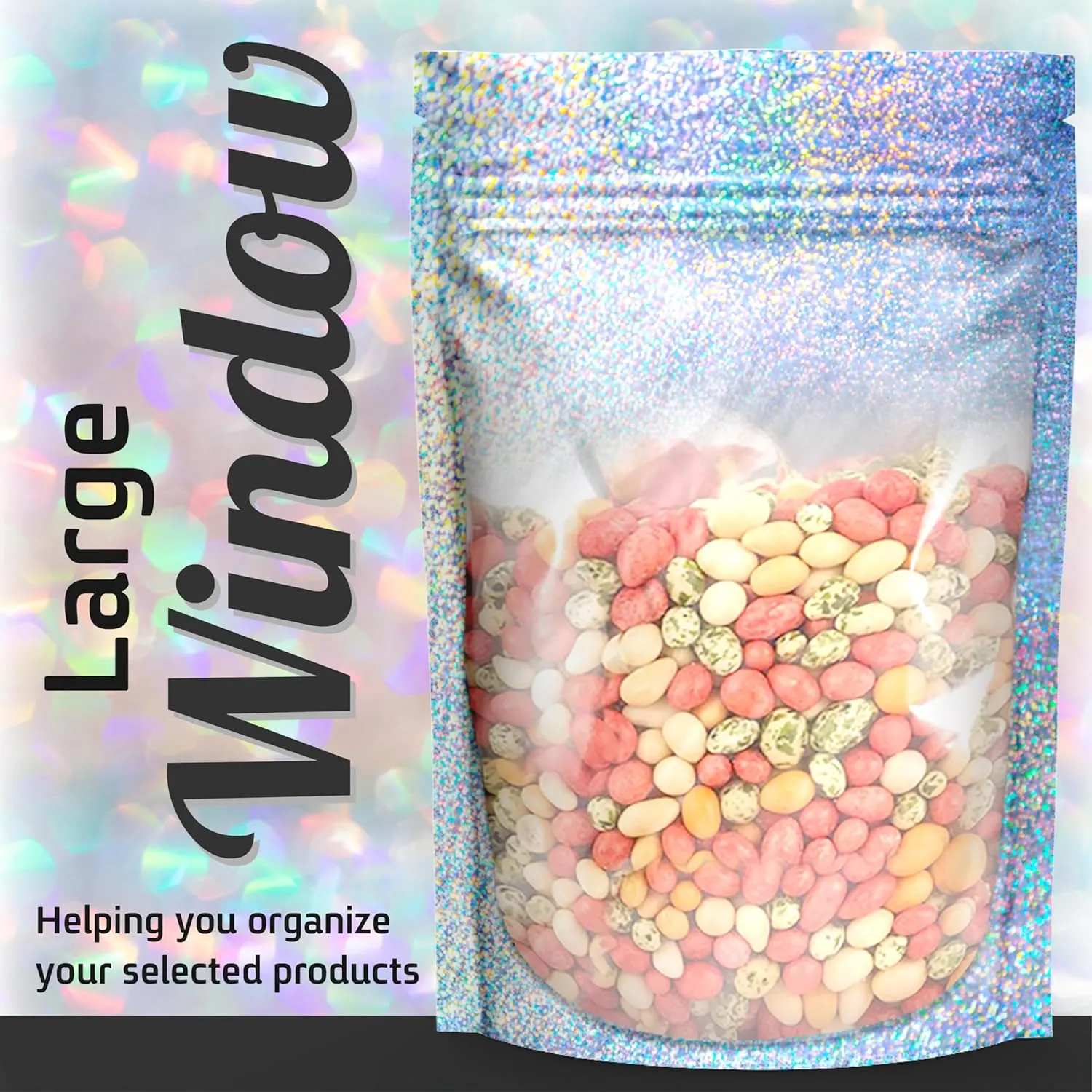 Resealable STANDUP Mylar Hologram Metallic Amazing Bags 4x6 inches. 60 Pk – Airtight, Waterproof, Zip Lock-Opaque Foil Pouch - Food Grade. Long shelf-life Storage (60 pck Medium, Metallic)
