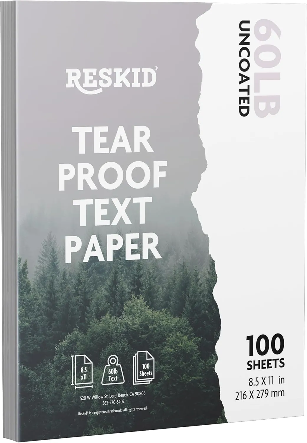 Reskid Tear Resistant Paper - 8.5x11in, 100 Sheets – Printable Like Paper