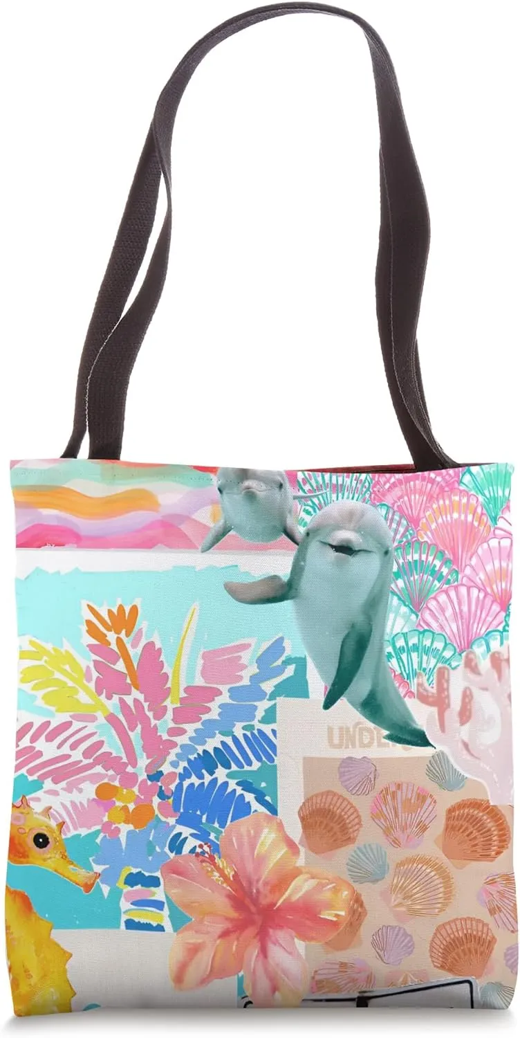 Retro Girly Beach Coastal European Summer Collage Tote Bag