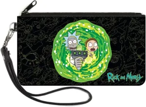 Rick and Morty Wallet, Zip Clutch, Rick and Morty Portal Gun Collage Black Yellows, Canvas