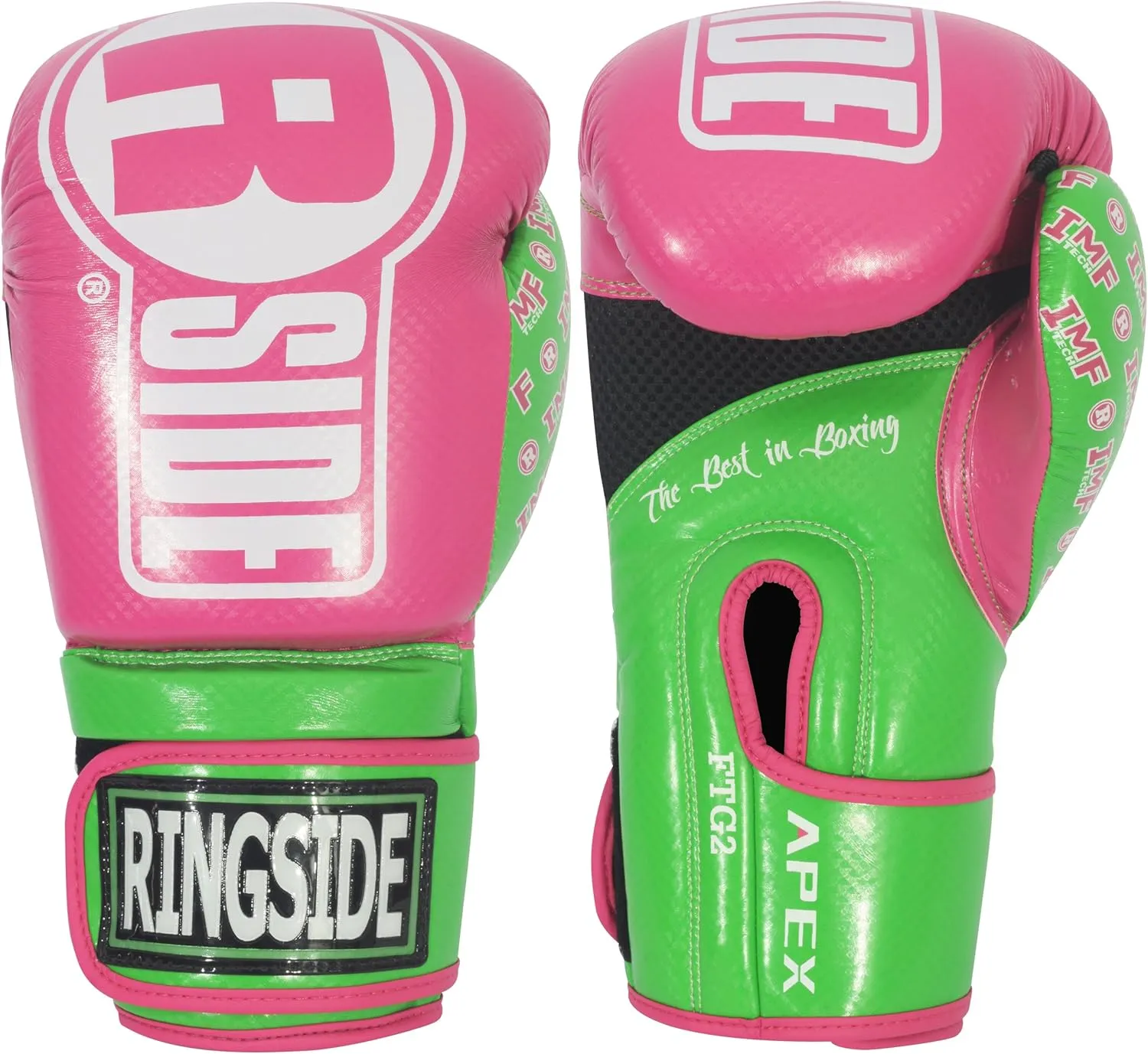 Ringside Apex Flash Sparring Gloves, IMF-Tech Boxing Gloves with Secure Wrist Support, Synthetic Boxing Gloves for Men and Women, Pink and Lime, 14 Oz