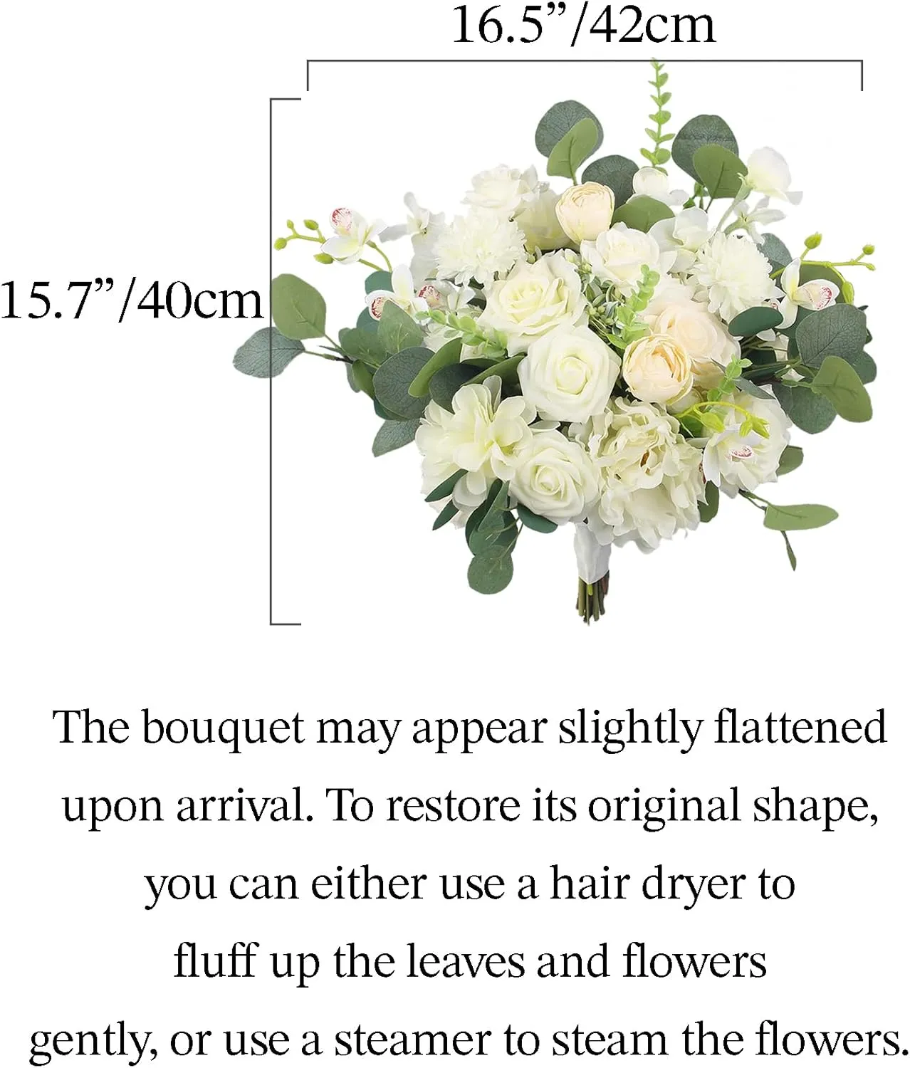 Rinlong 16.5 Inch Wedding Bouquets for Bride White Sage Green Bridal Bouquet for Wedding Silk Real Touch Artificial Flowers