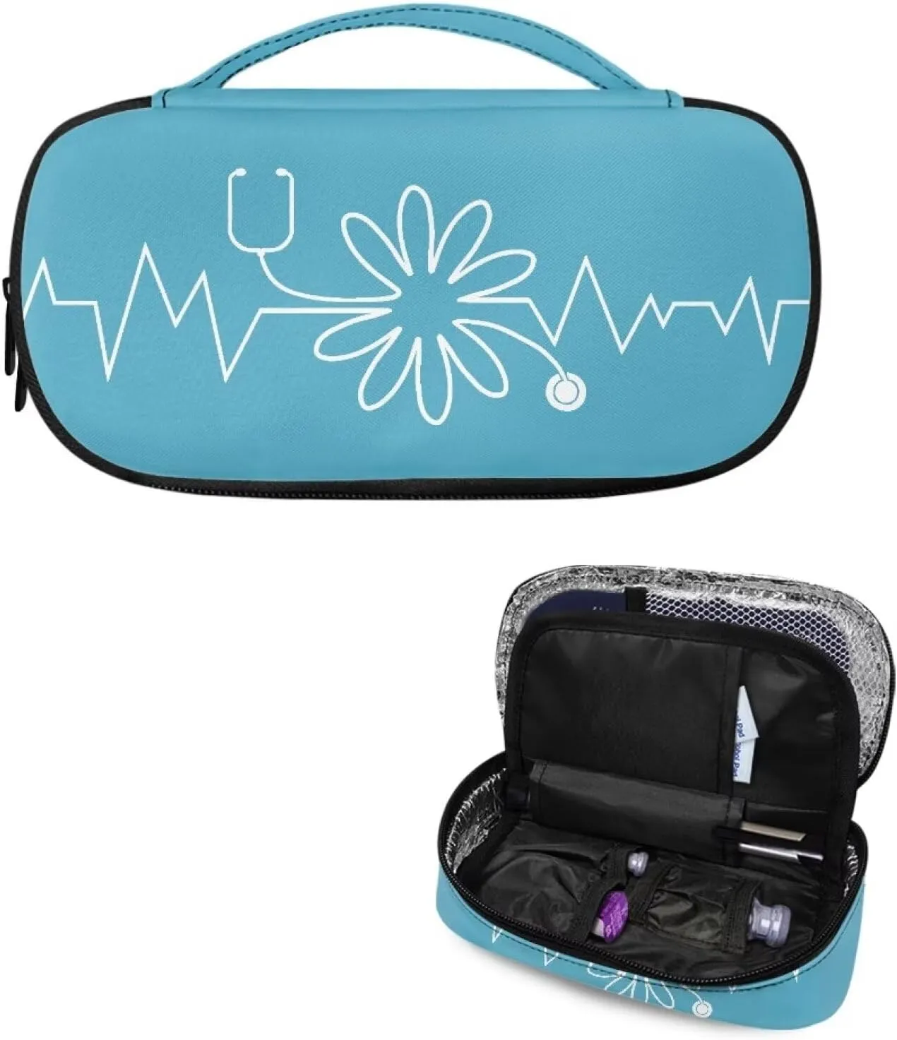Rnyleeg Blue Insulin Bag for Nurse Diabetic Supplies Travel Case Diabetic Care Storage and Travel Packs Medicine Carrying Case for Insulin Pens
