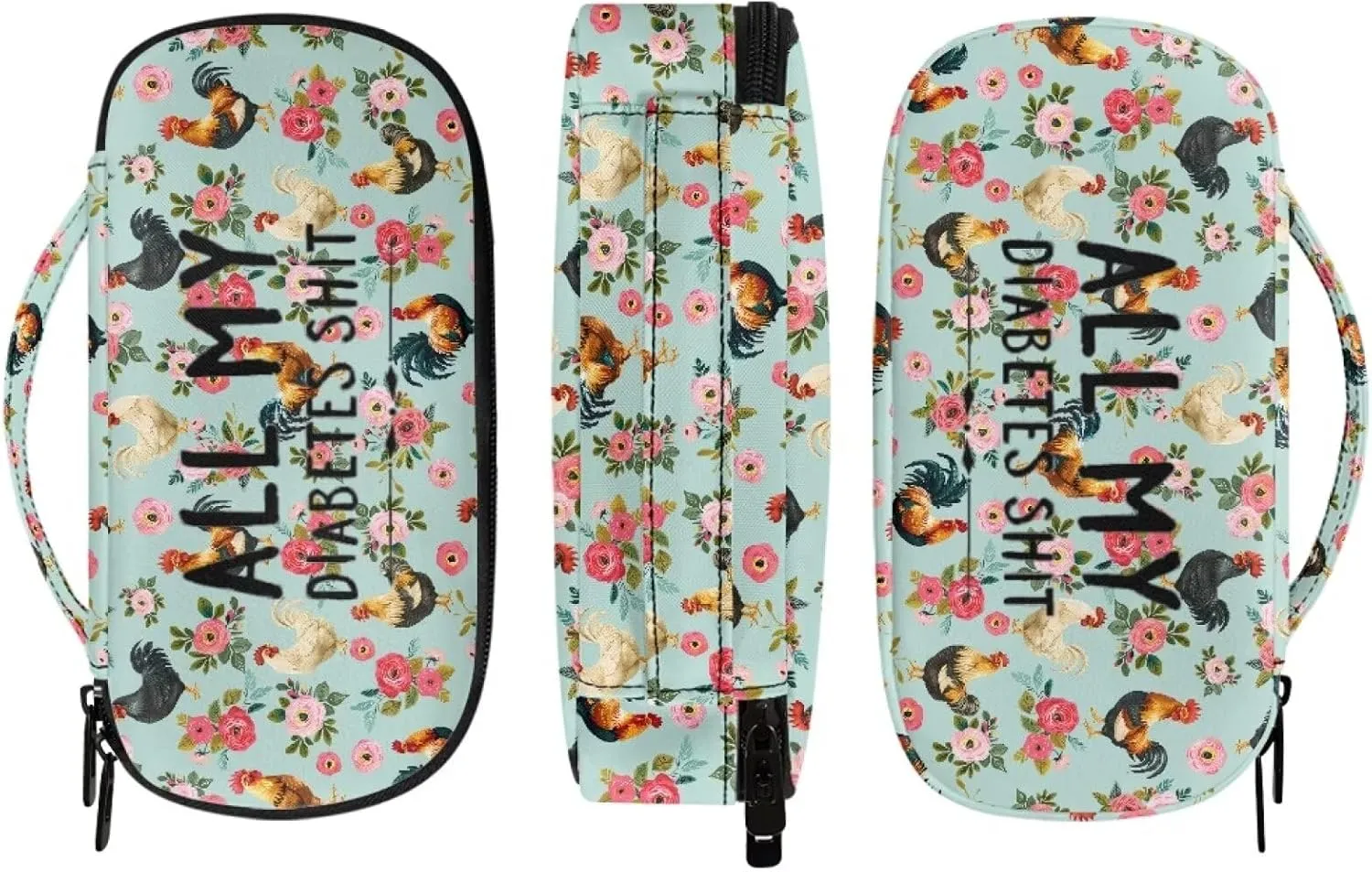 Rnyleeg Insulin Bags for Women Chicken Flower Pattern Insulin Cooler Travel Case Portable Diabetic Supplies Storage for Home