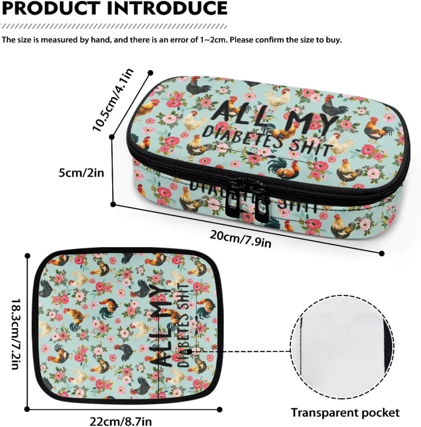 Rnyleeg Insulin Bags for Women Chicken Flower Pattern Insulin Cooler Travel Case Portable Diabetic Supplies Storage for Home