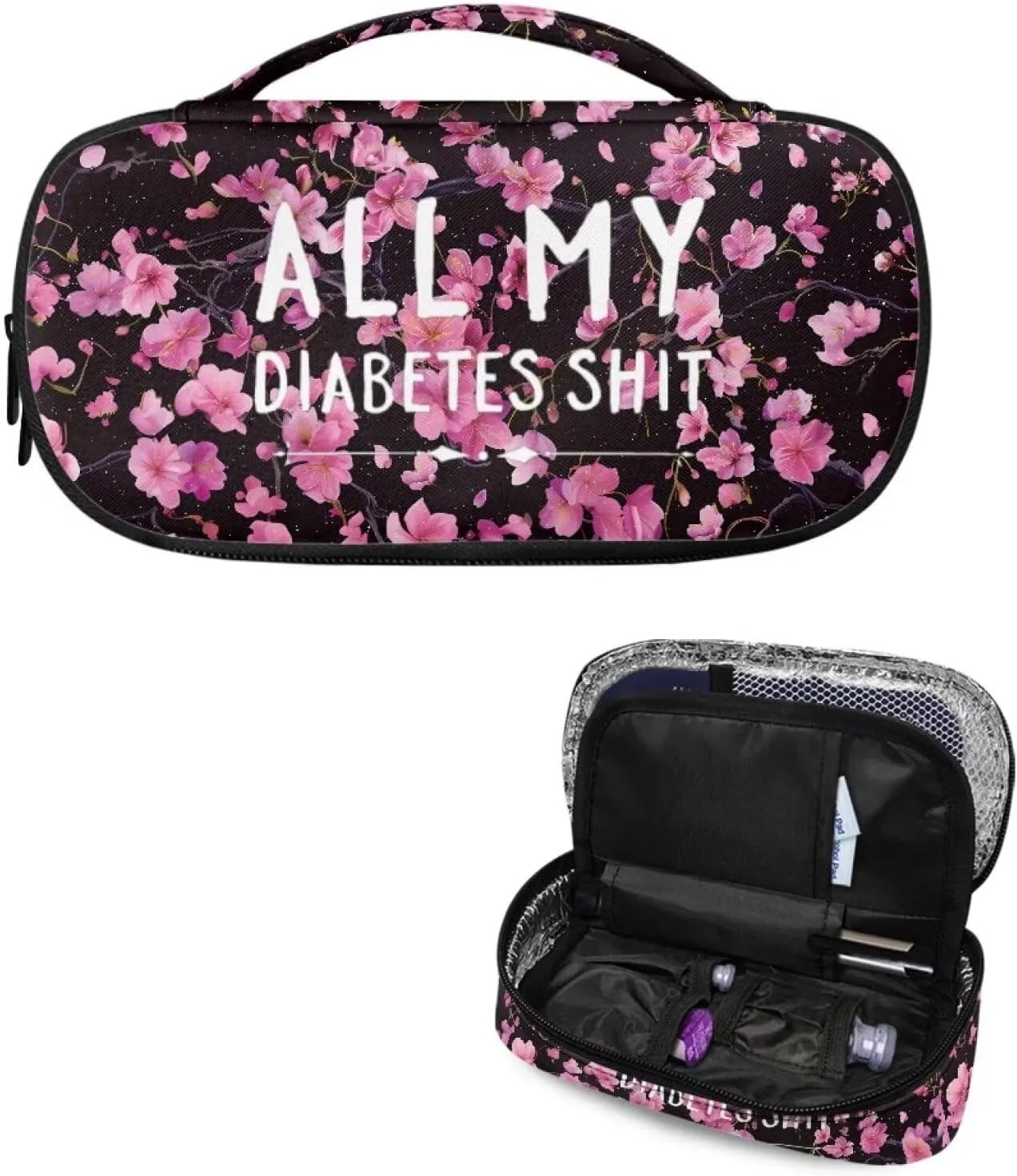 Rnyleeg Insulin Cooler Travel Case Cherry Blossom Portable Diabetic Supply Bag for Women Insulin Bags for Traveling
