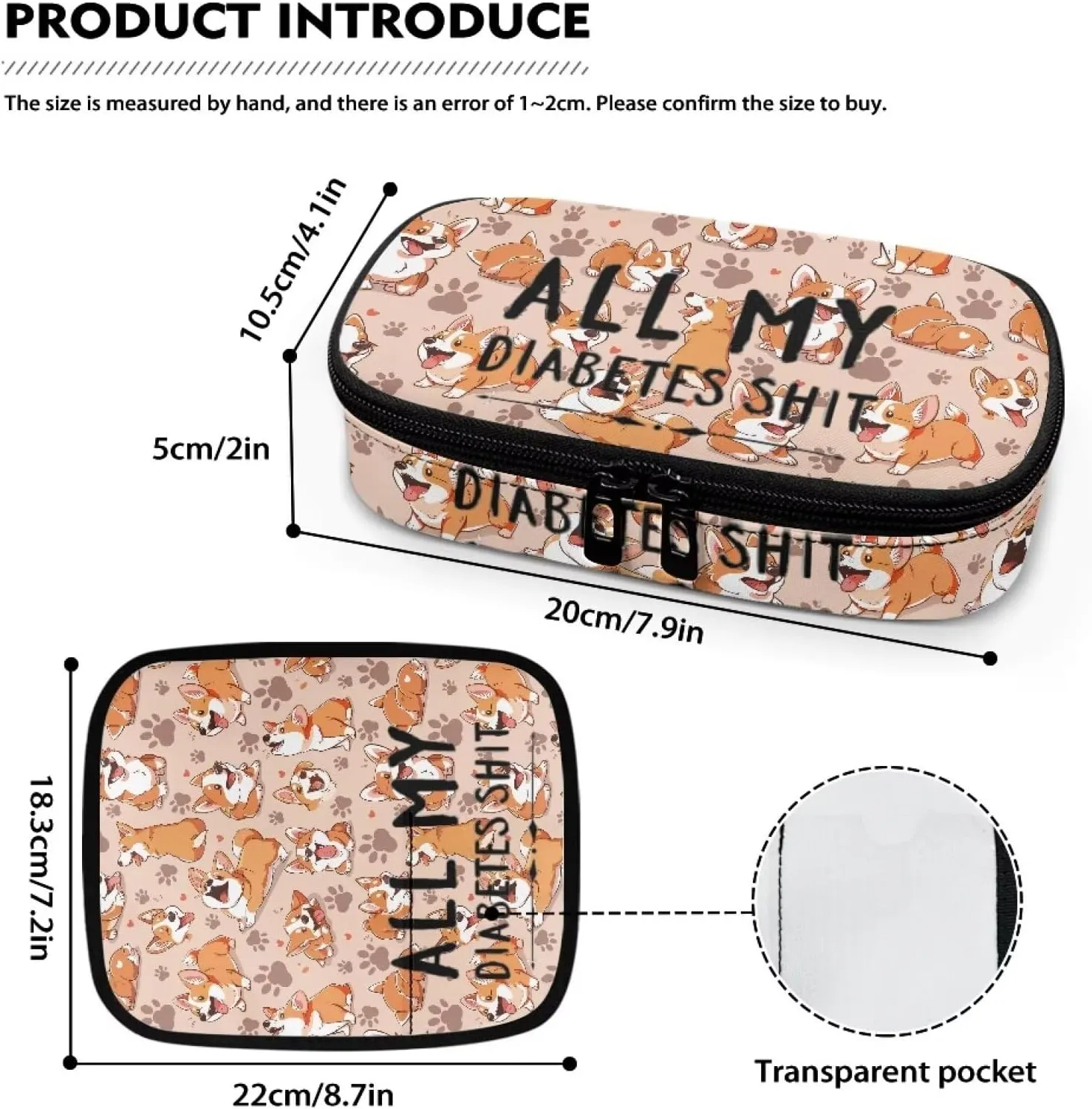 Rnyleeg Insulin Cooler Travel Case Cute Corgi Diabetic Care Storage and Travel Packs Small Diabetic Bag for Insulin Pens Diabetic Supplies Storage for Home