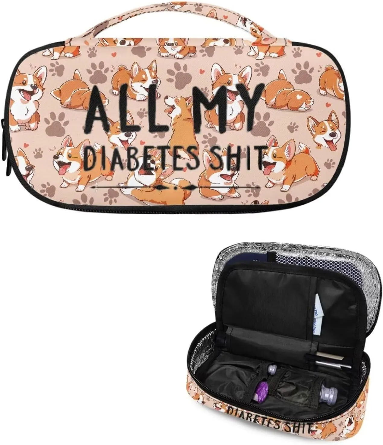 Rnyleeg Insulin Cooler Travel Case Cute Corgi Diabetic Care Storage and Travel Packs Small Diabetic Bag for Insulin Pens Diabetic Supplies Storage for Home
