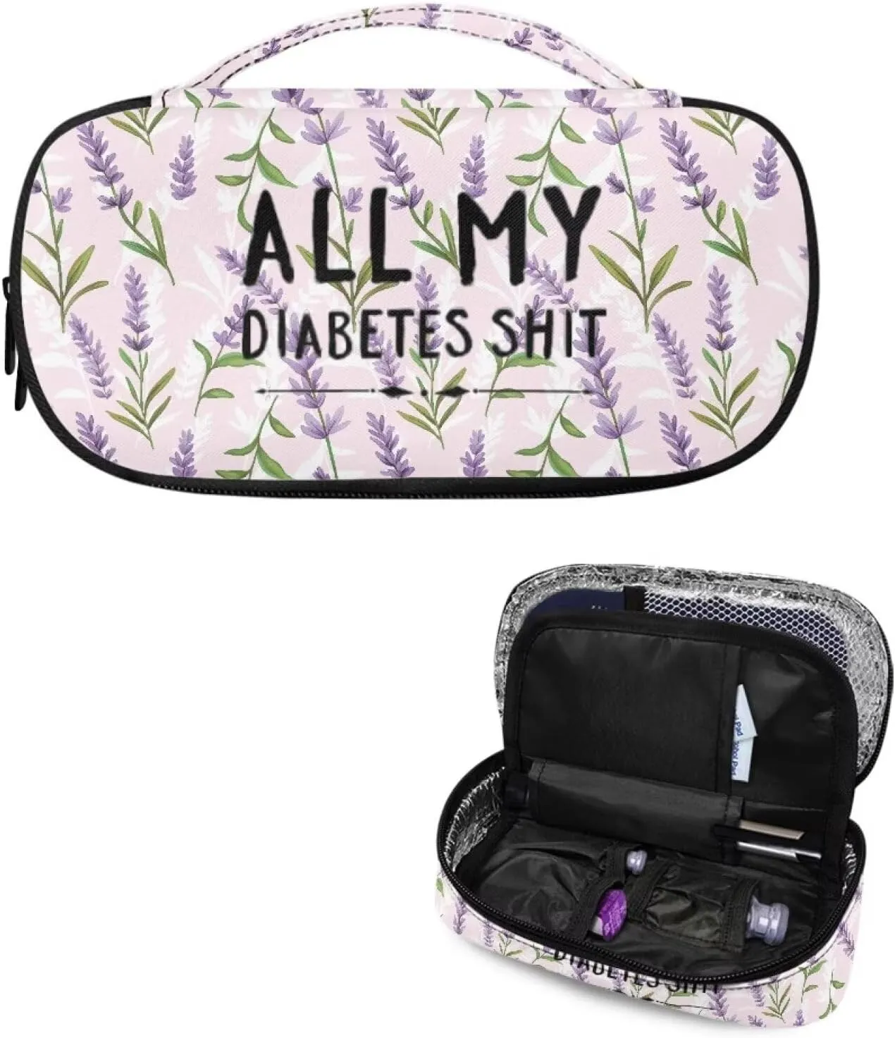 Rnyleeg Insulin Cooler Travel Case Lavender Diabetic Bags for Women All My Diabetes Shit Diabetic Care Storage and Travel Packs