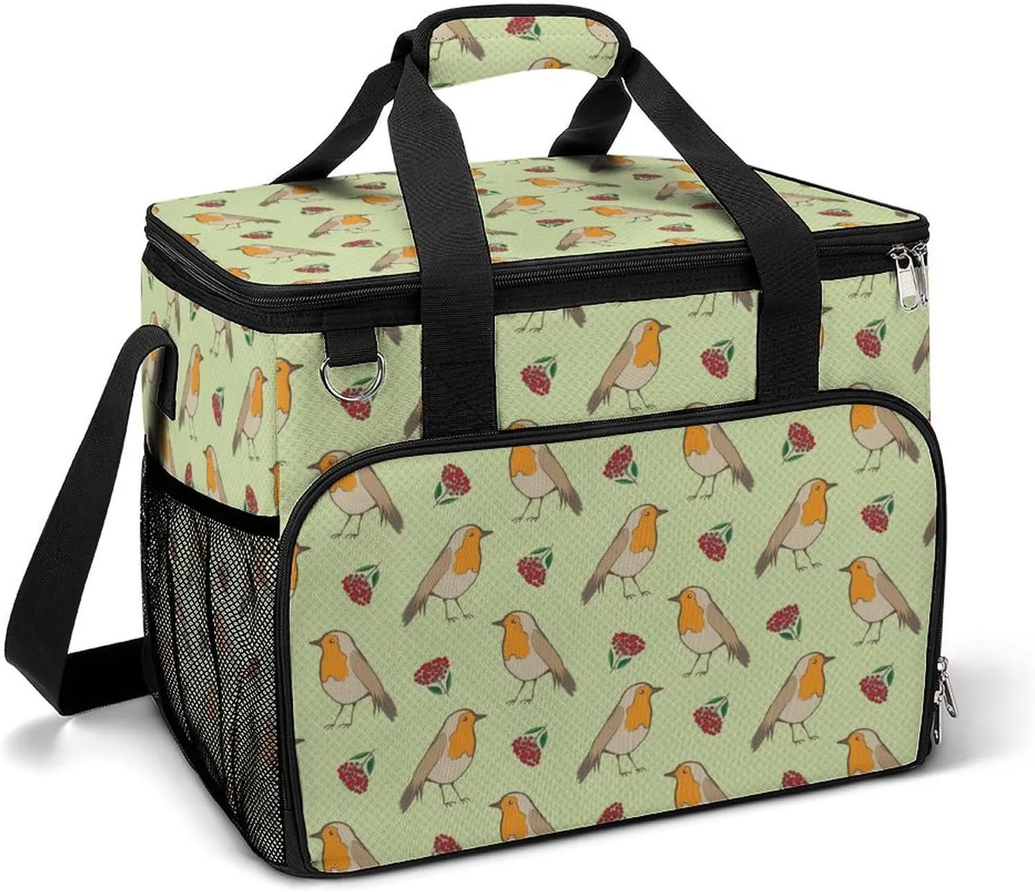 Robin Redbreast Berries and Leaf Foliage Camping Cooler Bags Insulated Beach Cooler Portable Leak Proof Camping Cooler with Shoulder Strap