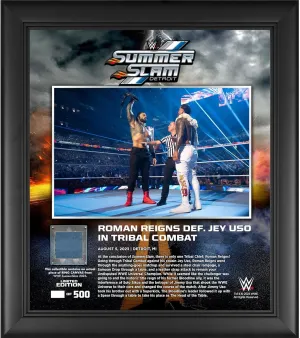 Roman Reigns WWE Framed 15" x 17" 2023 SummerSlam Collage with a Piece of Match-Used Canvas - Limited Edition of 500 - Wrestling Plaques and Collages