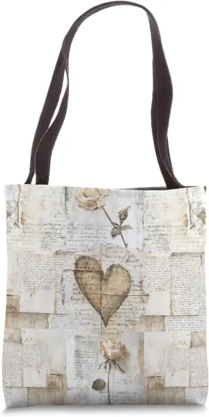 Romantic Poetry Rose and Heart Collage - Vintage Love Art Tote Bag