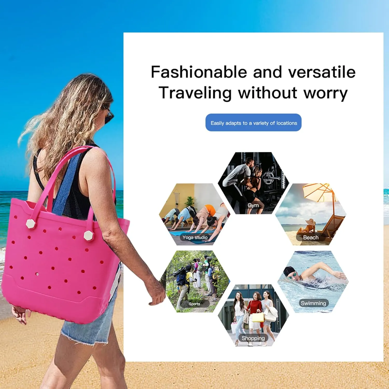 Rubber Beach Bag Waterproof Large Rubber Tote Bag for Men & Women, Travel Handbags for Beach,Pool, Boat,Sports