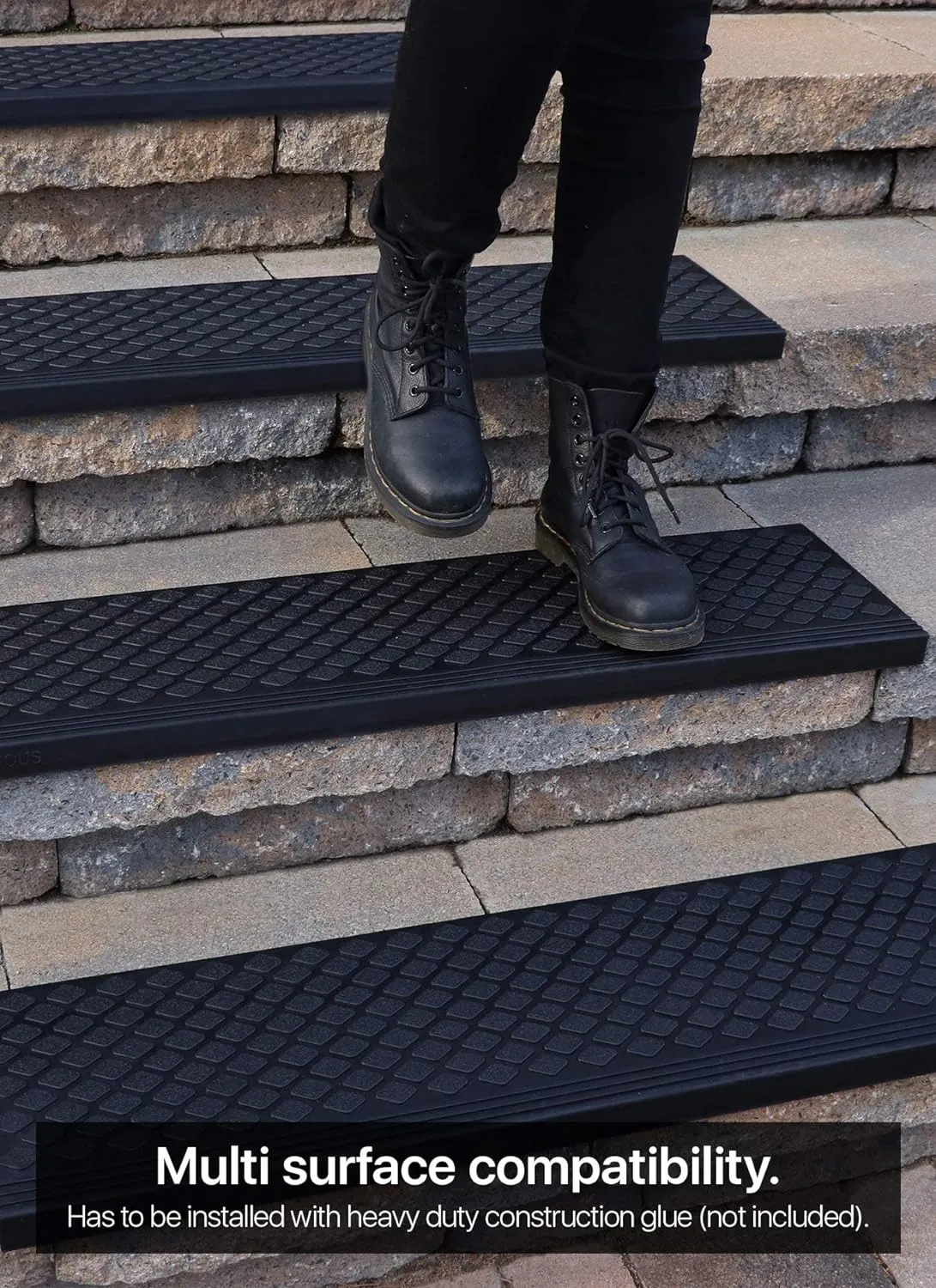 Rubber Stair Treads Non-Slip Outdoor 35”x10” (5-Pack) – Anti-Slip Step Mat with Nosing