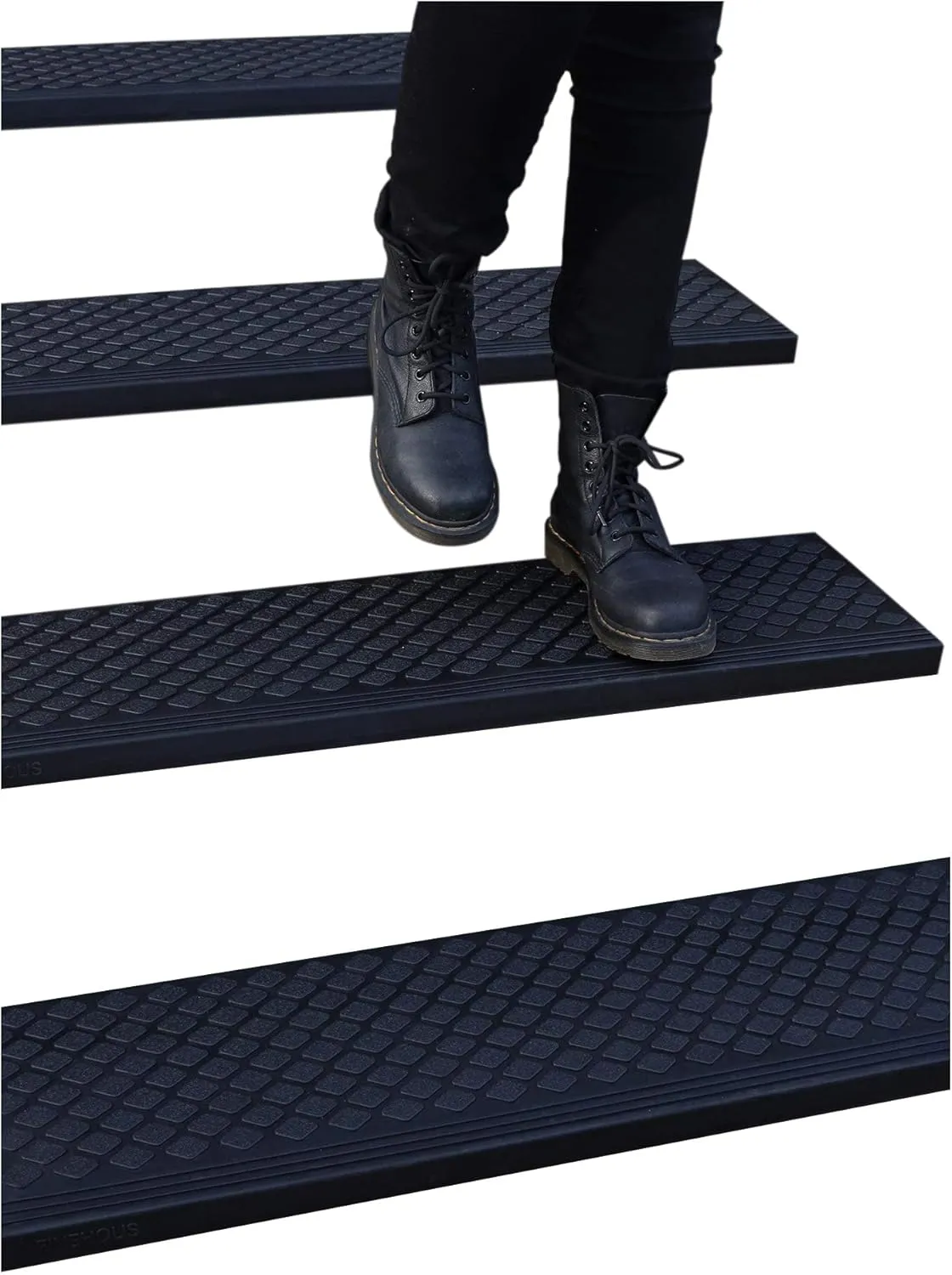 Rubber Stair Treads Non-Slip Outdoor 48”x10” (4-Pack) – Anti-Slip Step Mat with Nosing