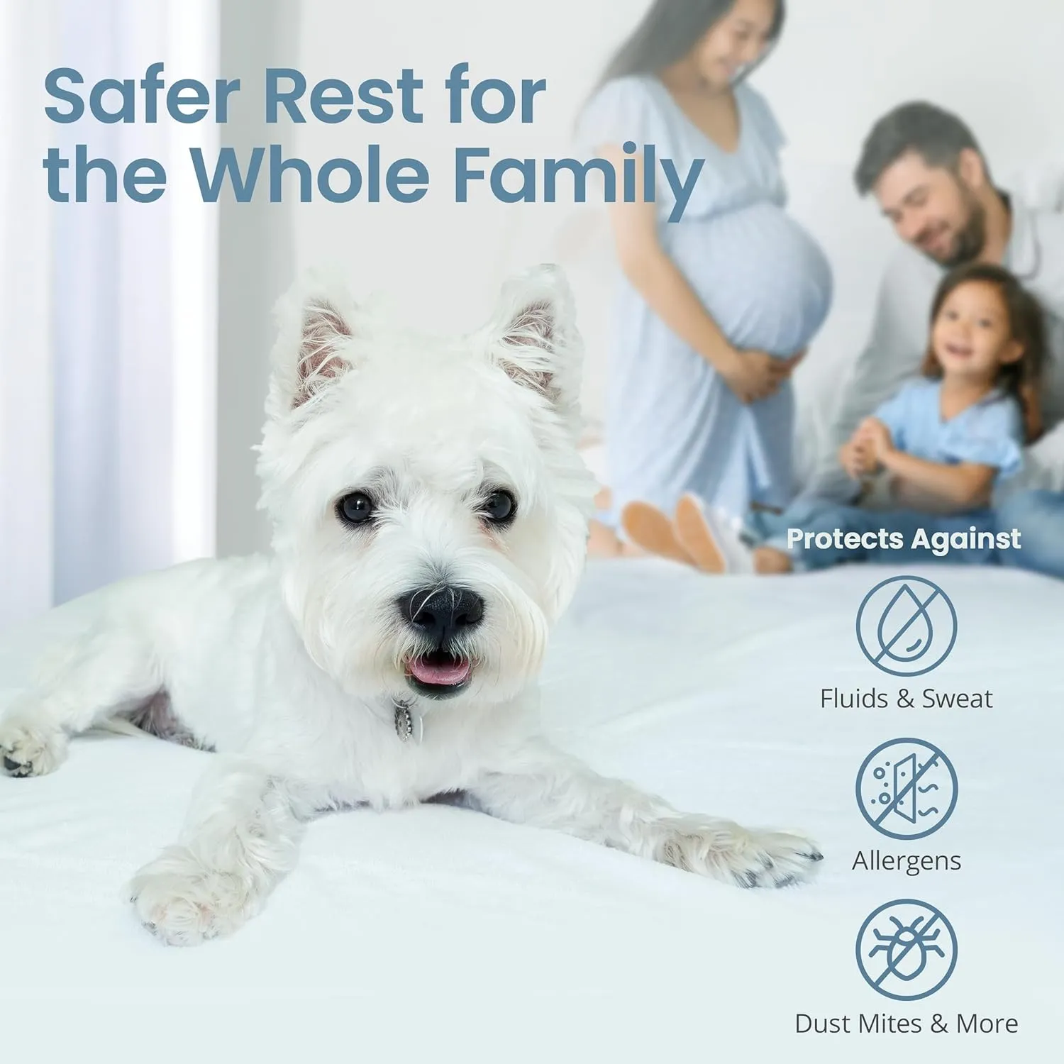 SafeRest Waterproof Queen Size Mattress Protector - Fitted with Stretchable Pockets - Machine Washable Cotton Mattress Cover for Bed