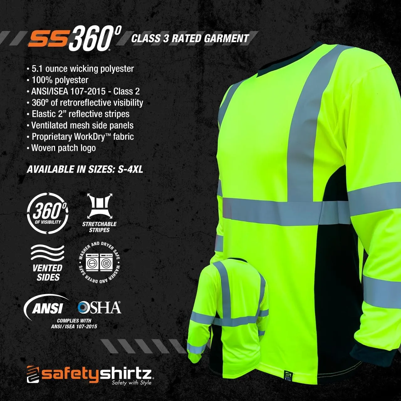 SafetyShirtz Men's SS360 Basic Tees All (Both Type O and Class 3) - Short Sleeve and Long Sleeve