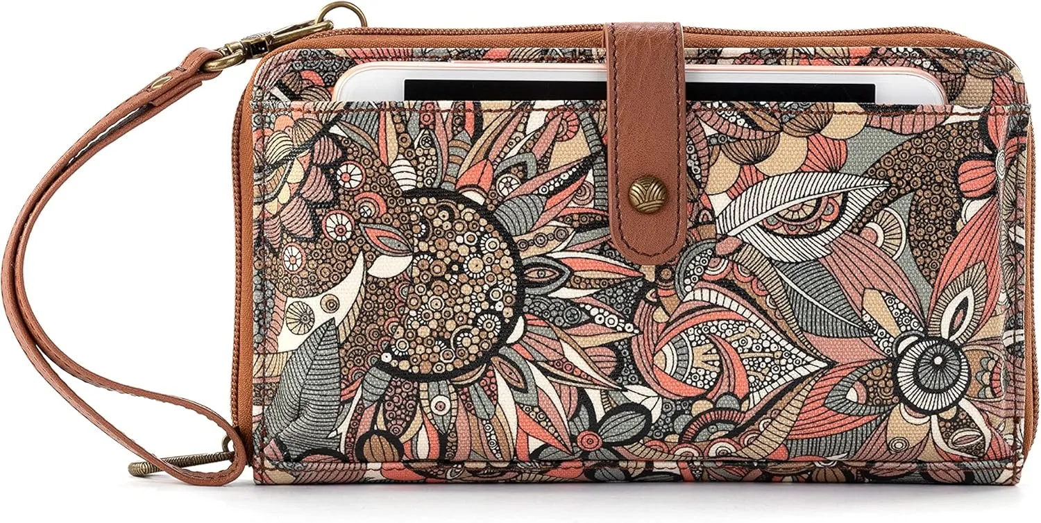 Sakroots Artist Circle Smartphone Crossbody in Coated Canvas, Detachable Wristlet Strap, Sienna Spirit Desert II