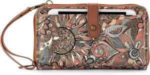 Sakroots Artist Circle Smartphone Crossbody in Coated Canvas, Detachable Wristlet Strap, Sienna Spirit Desert II