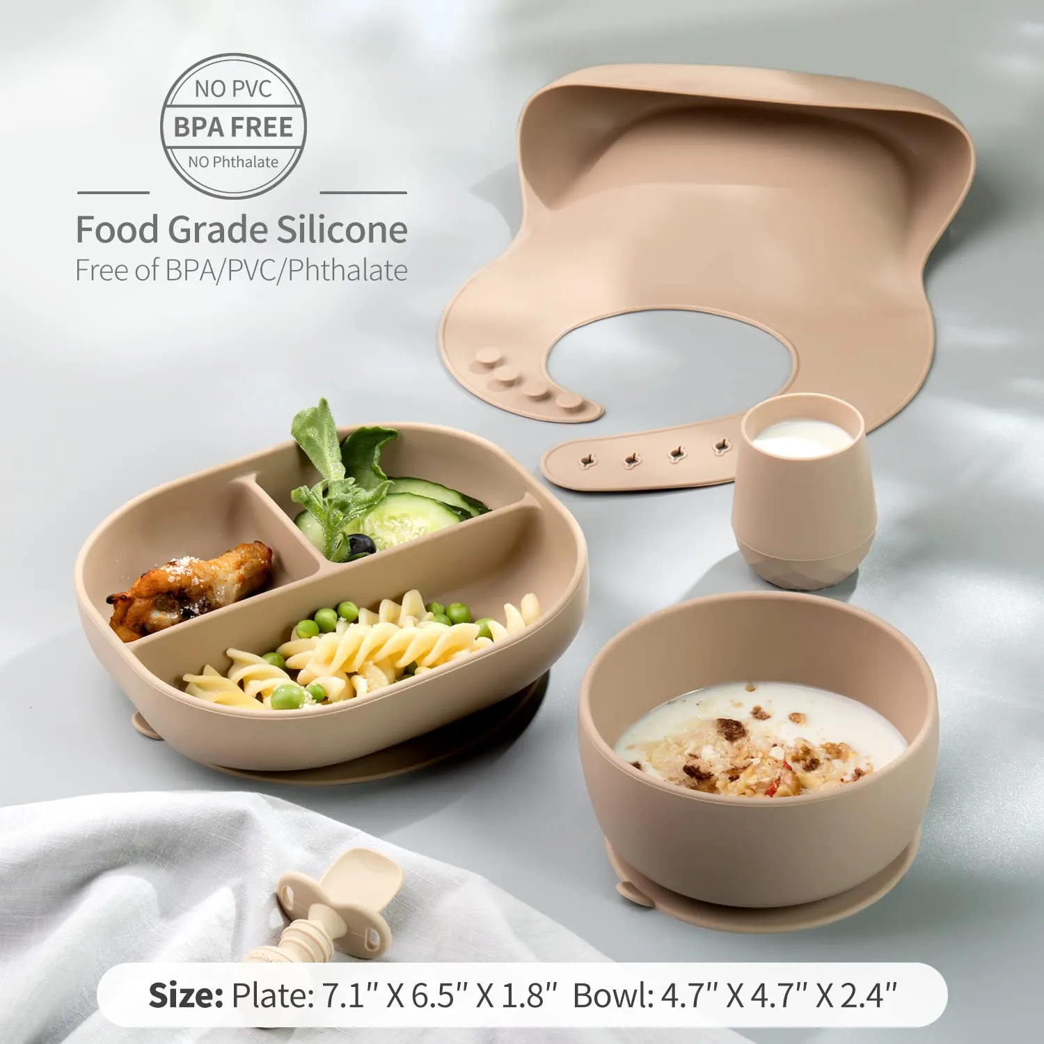 SAMiGO Silicone Baby Feeding Set, Baby Led Weaning Supplies, Suction Bowl Plate Bib Cup Self Feeding Spoons, Solid Food Eating Essentials, First Stage Utensils, 6  Months