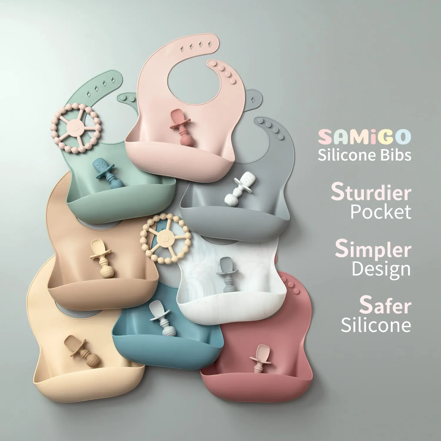 SAMiGO Silicone Baby Feeding Set, Baby Led Weaning Supplies, Suction Bowl Plate Bib Cup Self Feeding Spoons, Solid Food Eating Essentials, First Stage Utensils, 6  Months
