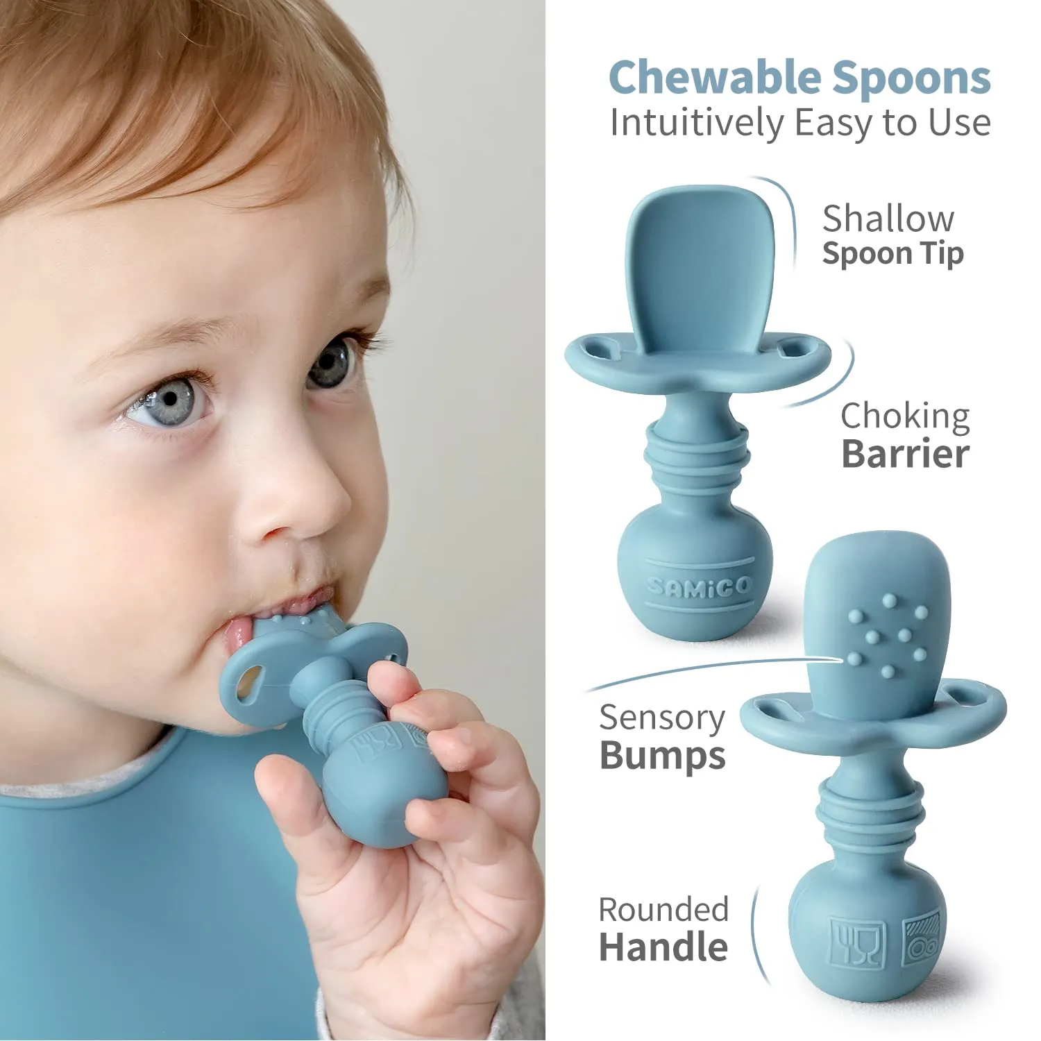 SAMiGO Silicone Baby Feeding Set, Baby Led Weaning Supplies, Suction Bowl Plate Bib Cup Self Feeding Spoons, Solid Food Eating Essentials, First Stage Utensils, 6  Months