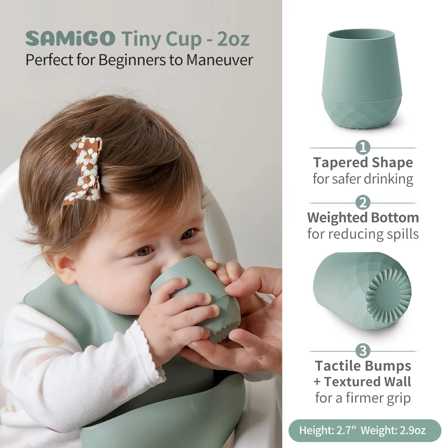 SAMiGO Silicone Baby Feeding Set, Baby Led Weaning Supplies, Suction Bowl Plate Bib Cup Self Feeding Spoons, Solid Food Eating Essentials, First Stage Utensils, 6  Months